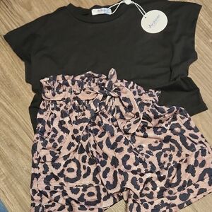Xhilaration Black Top with Pink Leopard Shorts